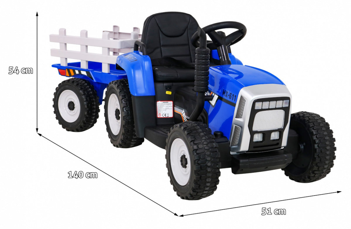 Elektrický traktor BLOW 12 V s prívesom – modrý
