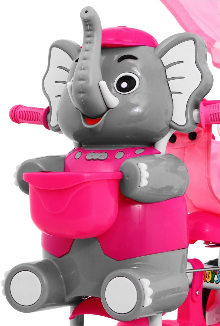 3-wheeled children's bike Elephant Pink + Sounds + Roof + Barrier + Footrest + Handle + Storage