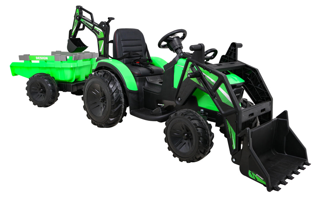 Elektrický traktor 720-T s prívesom 12 V – zelený