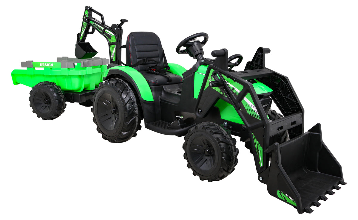 Elektrický traktor 720-T s prívesom 12 V – zelený