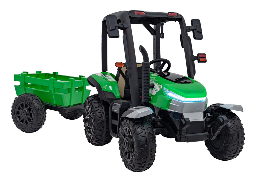 Elektrický traktor BLAST 24 V s prívesom – zelený