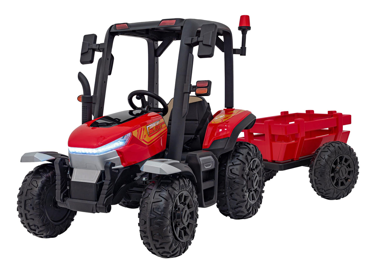 Elektrický traktor BLAST 24 V s prívesom – červený