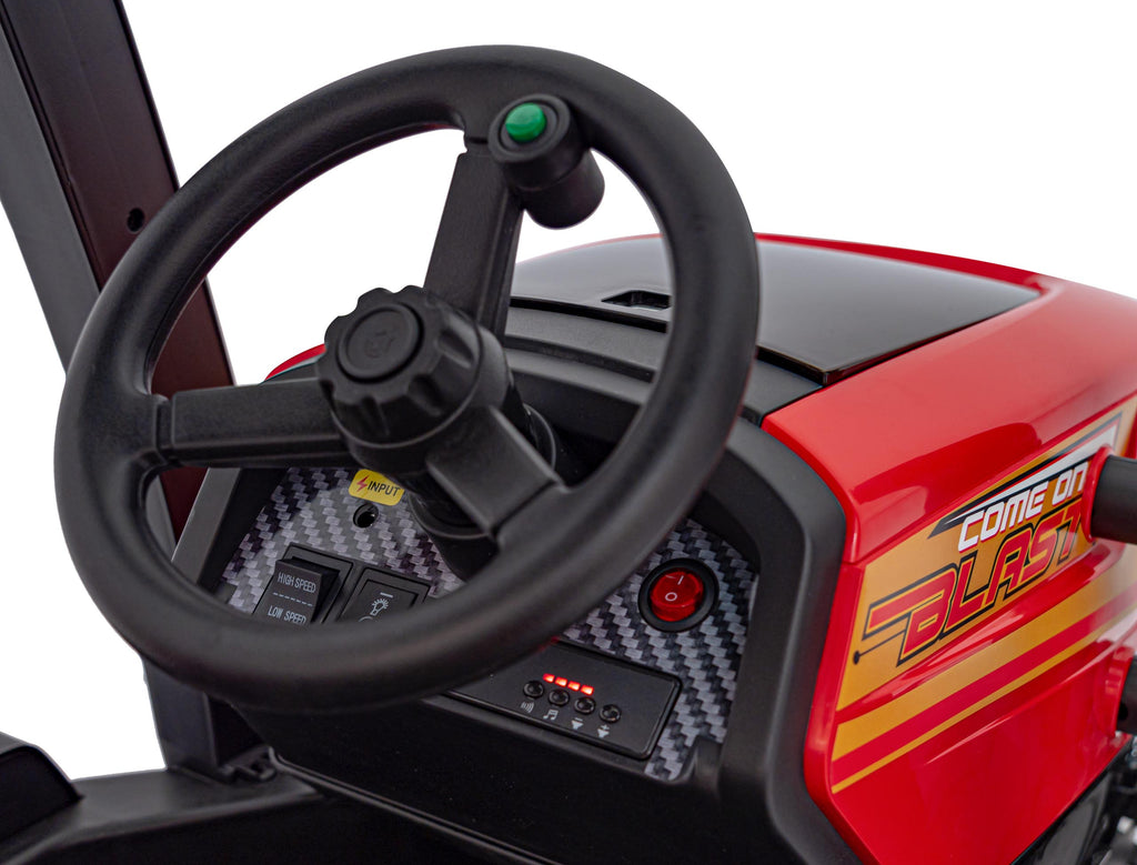 Elektrický traktor BLAST 24 V s prívesom – červený