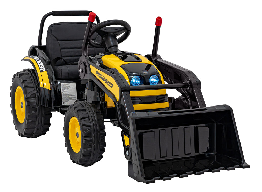 Elektrický traktor s nakladacou lyžicou 12 V – žltý