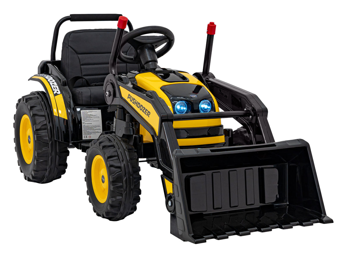 Elektrický traktor s nakladacou lyžicou 12 V – žltý