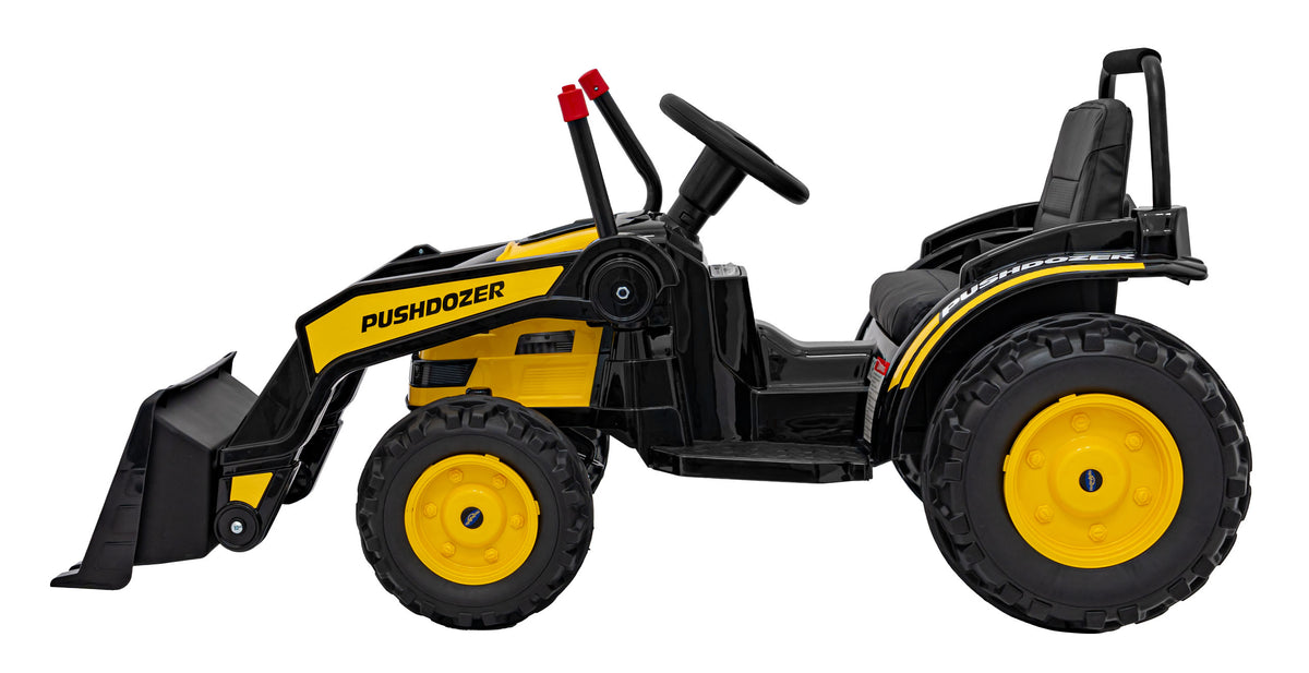 Elektrický traktor s nakladacou lyžicou 12 V – žltý