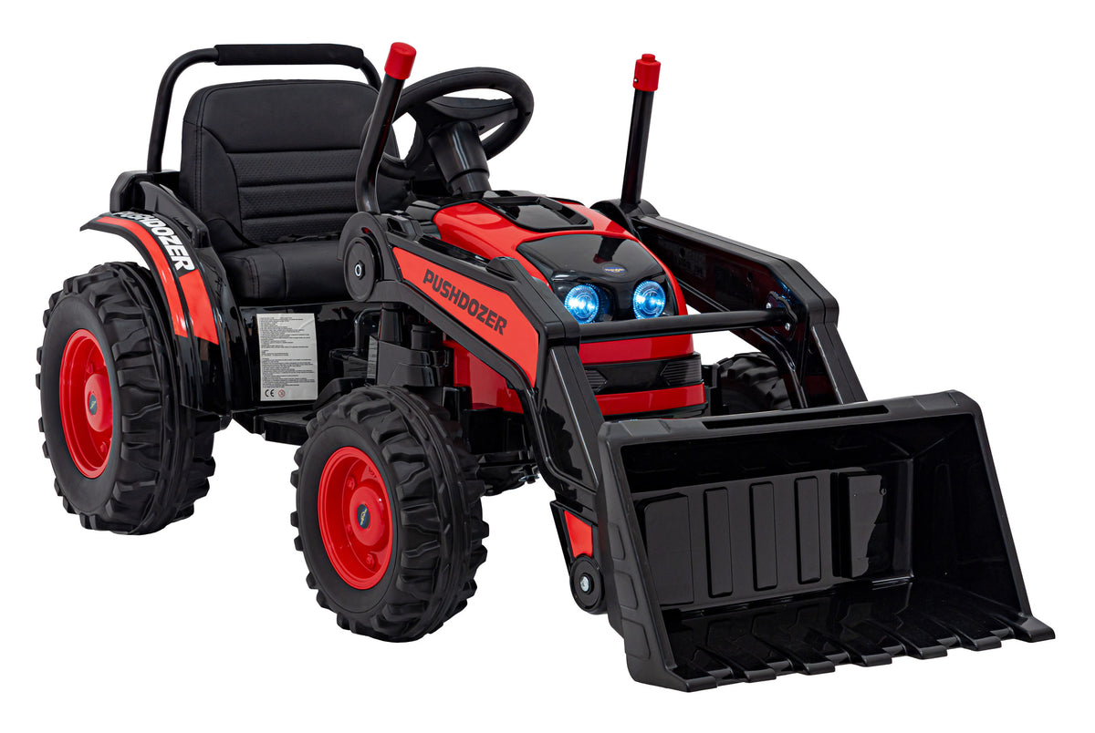 Elektrický traktor s nakladacou lyžicou 12 V – červený