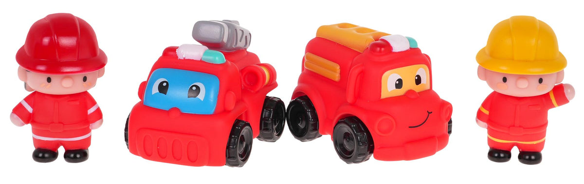 Firefighters with Vehicles Set