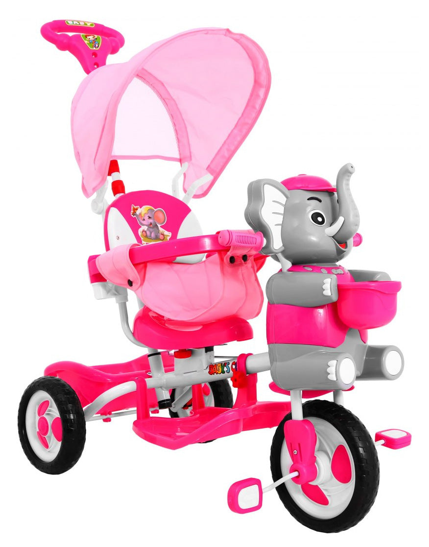 3-wheeled children's bike Elephant Pink + Sounds + Roof + Barrier + Footrest + Handle + Storage
