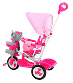 3-wheeled children's bike Elephant Pink + Sounds + Roof + Barrier + Footrest + Handle + Storage