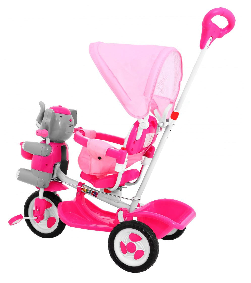 3-wheeled children's bike Elephant Pink + Sounds + Roof + Barrier + Footrest + Handle + Storage