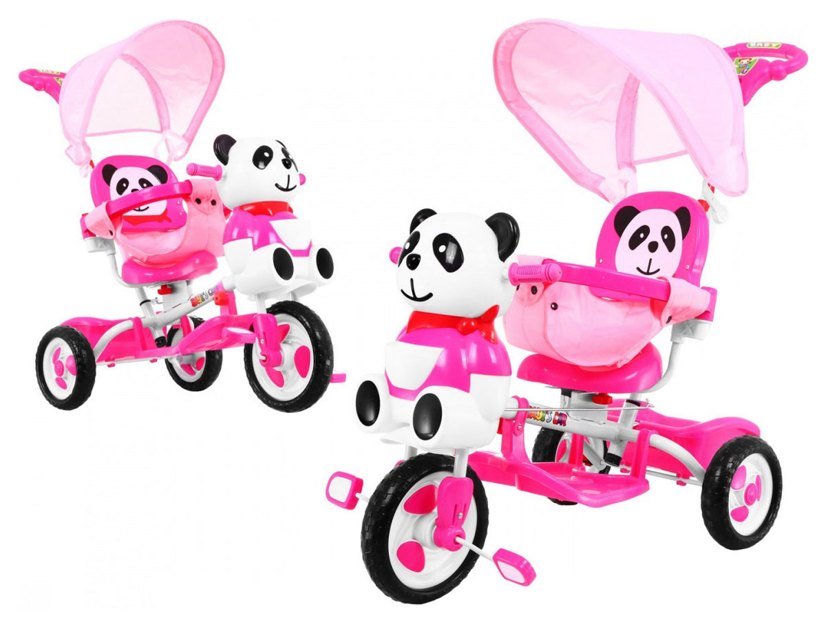 3-wheeled Panda Bike for Kids Pink + Sounds + Roof + Barrier + Footrest + Handle + Storage