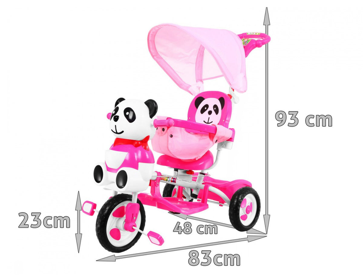 3-wheeled Panda Bike for Kids Pink + Sounds + Roof + Barrier + Footrest + Handle + Storage