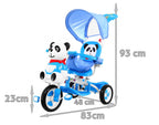 3-wheeled Panda Blue Children's Bike + Sounds + Roof + Barrier + Footrest + Handle + Storage