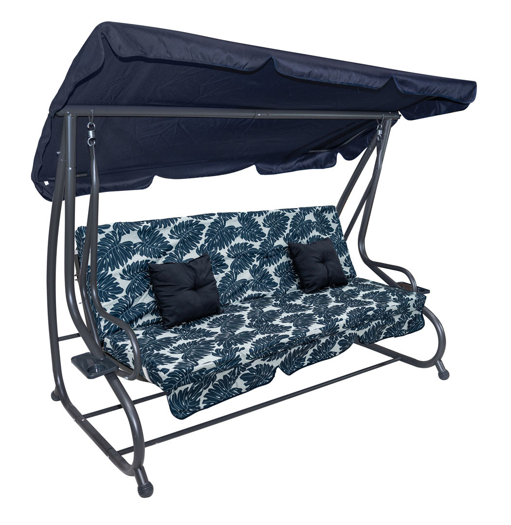 Garden Swing Seat Textylina 2x1 Pattern Leaves Navy Blue