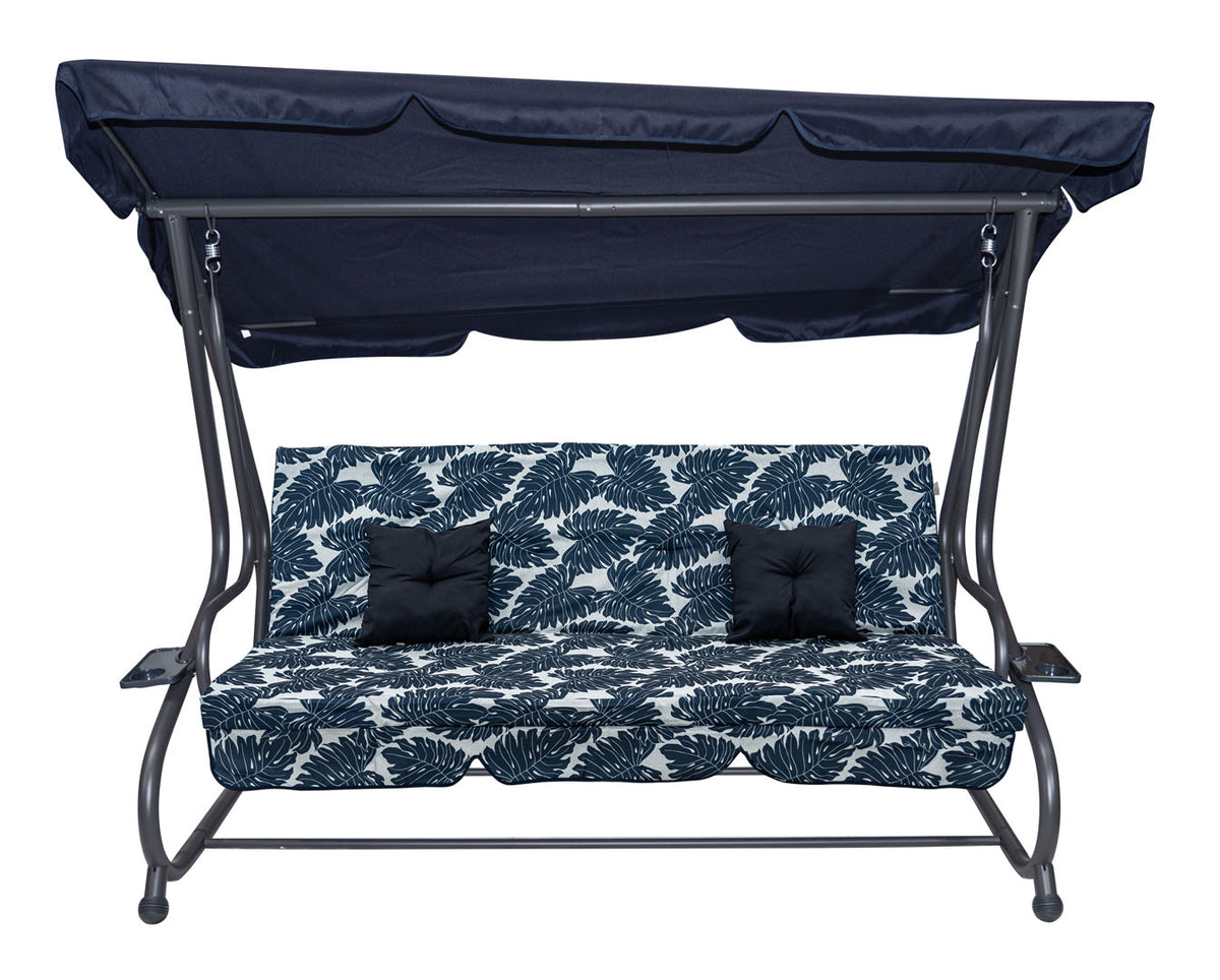 Garden Swing Seat Textylina 2x1 Pattern Leaves Navy Blue