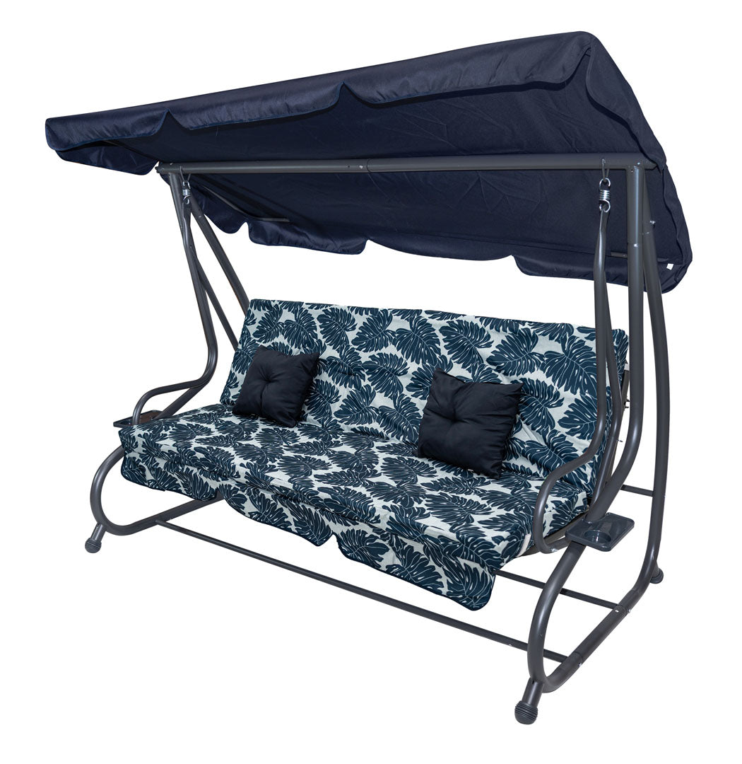 Garden Swing Seat Textylina 2x1 Pattern Leaves Navy Blue