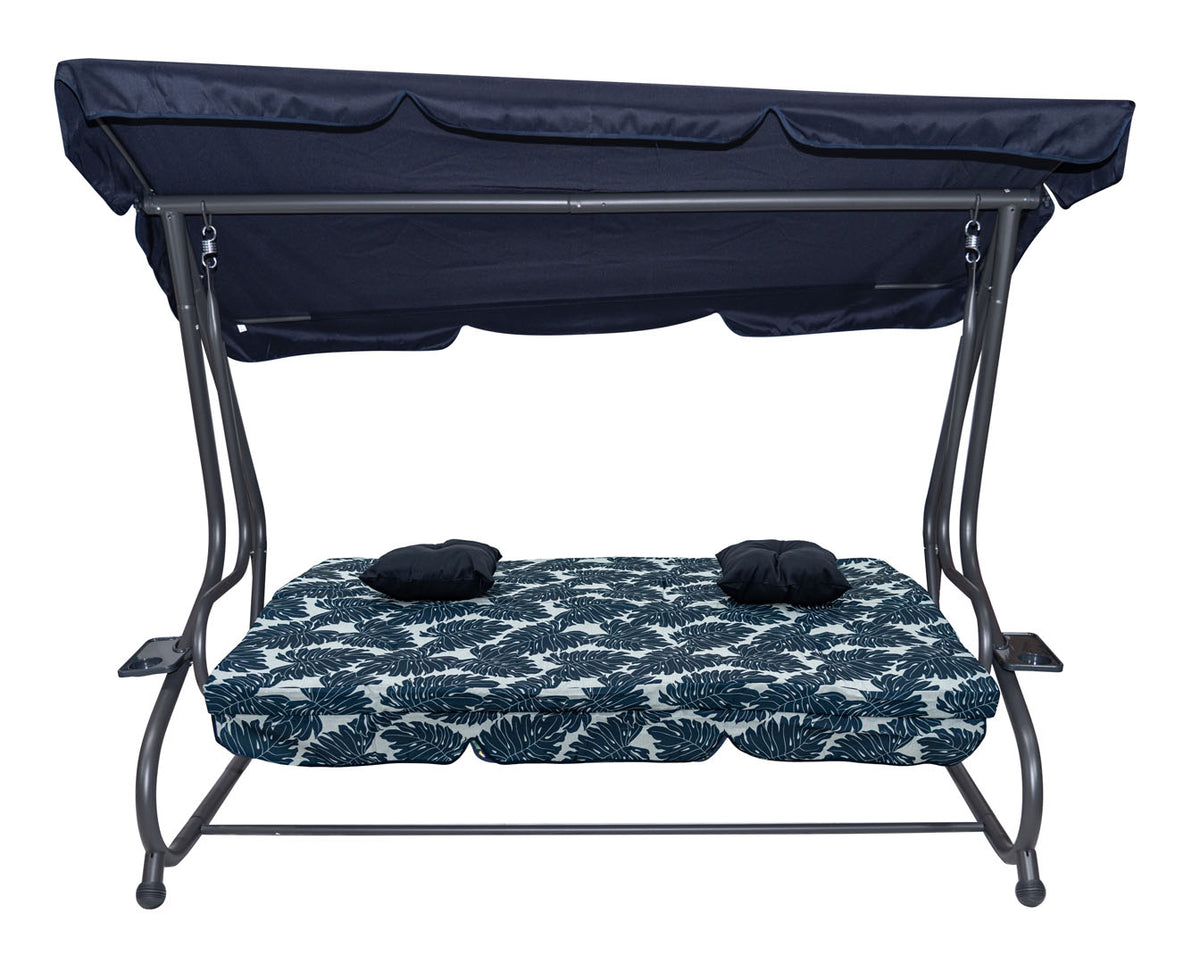 Garden Swing Seat Textylina 2x1 Pattern Leaves Navy Blue