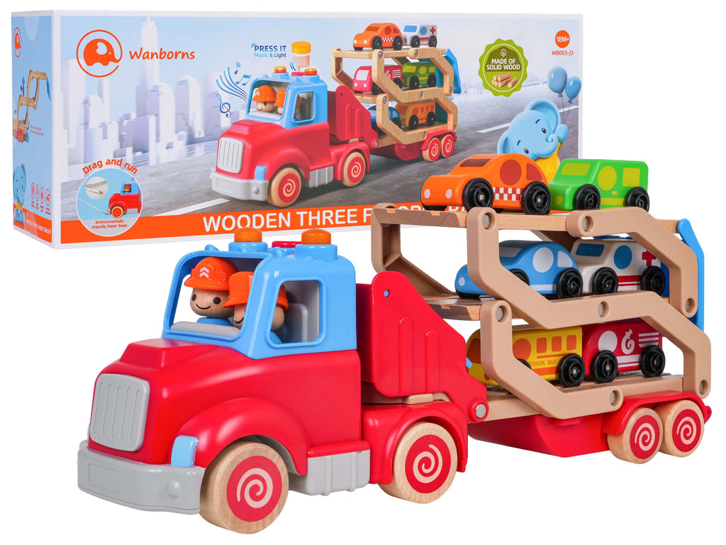 Wooden Tow Truck + Cars