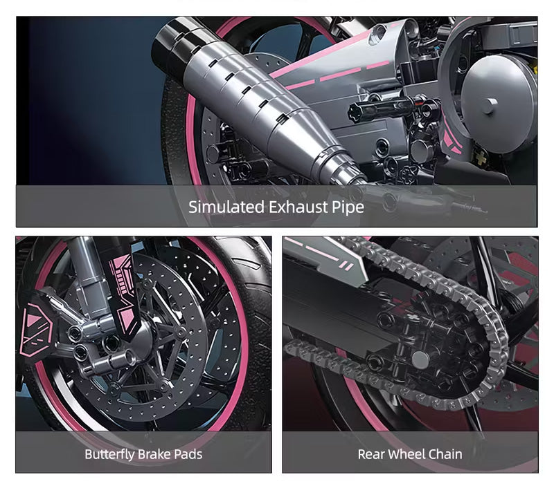 Motorcycle Racer Building Blocks Set Pink 2066pcs.
