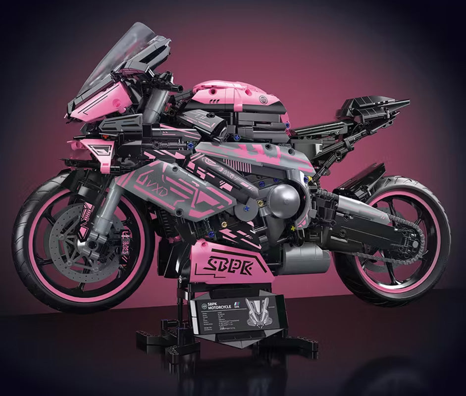 Motorcycle Racer Building Blocks Set Pink 2066pcs.