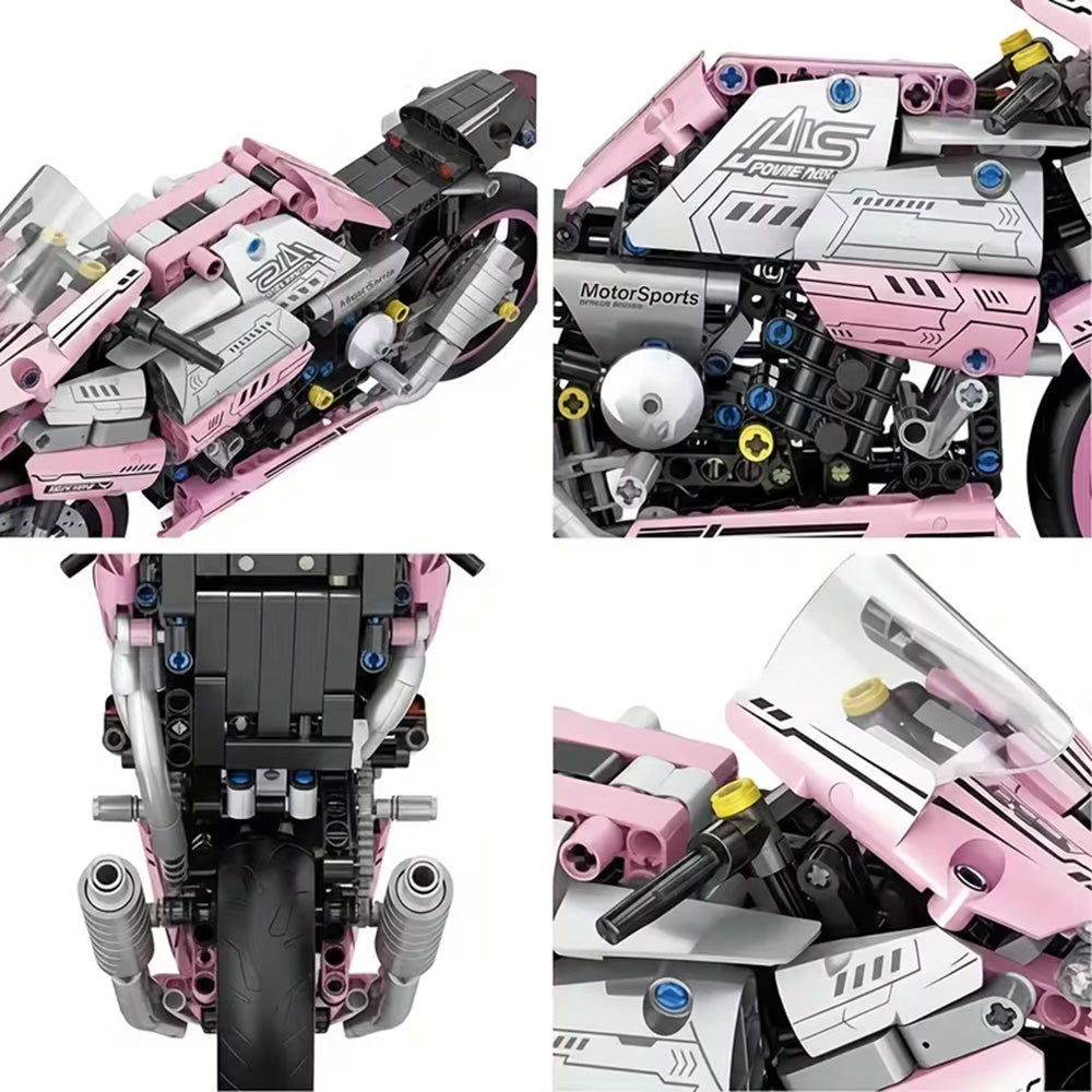 Motorcycle Racer Building Blocks Set Pink 2066pcs.