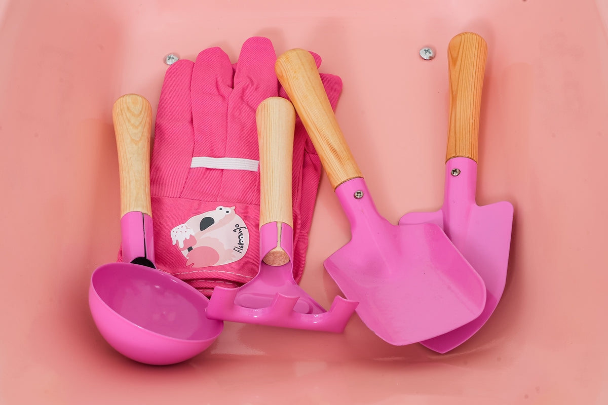 Little Gardener's Set with Wheelbarrow Pink