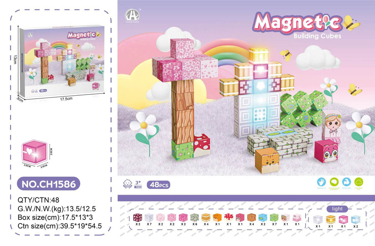 Magnetické stavebné kocky s osvetlením – 48 dielov – fotografia 1