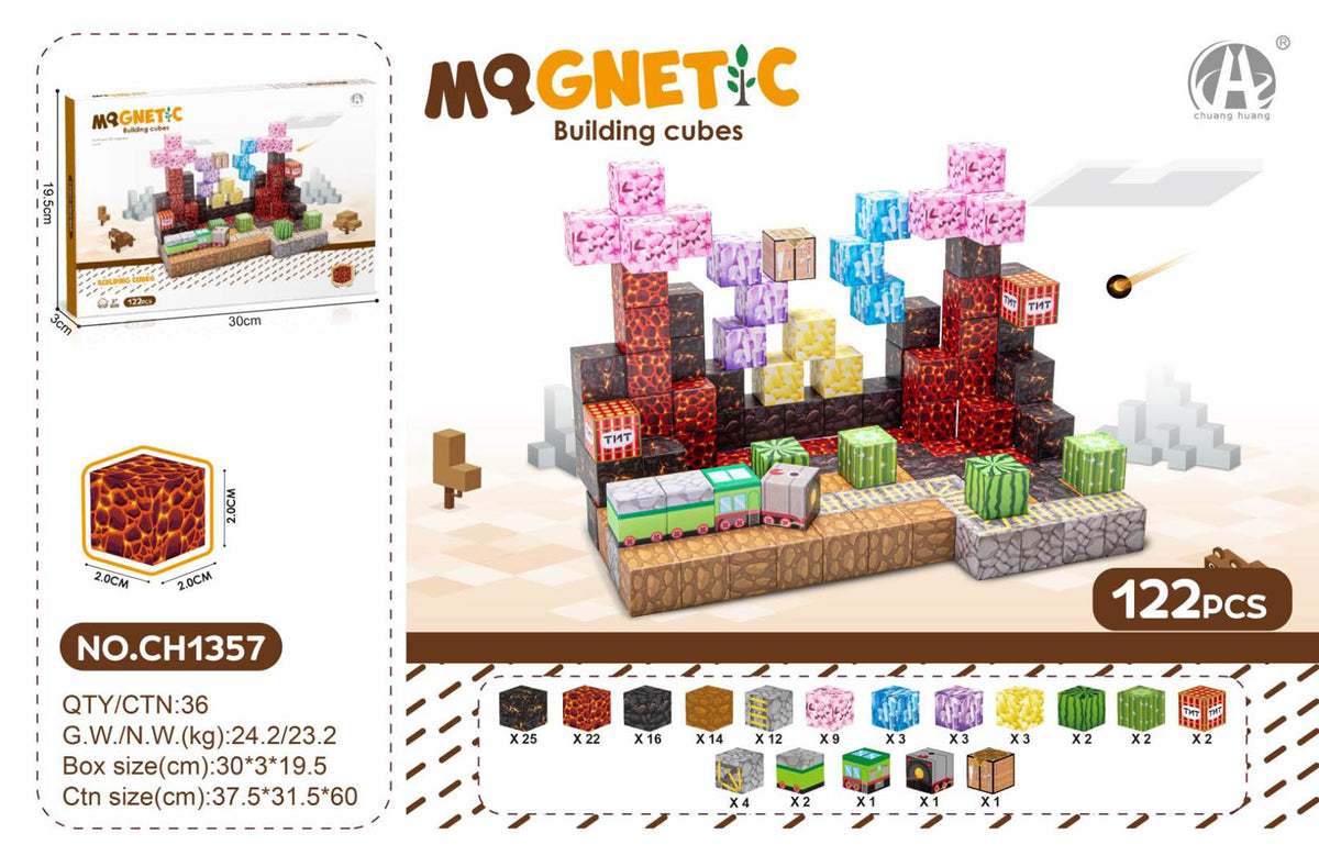 Magnetické stavebné kocky – 122 dielov – fotografia 1