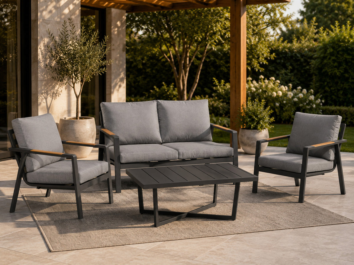 Aluminum Garden Furniture Sofa + Two Armchairs + Table