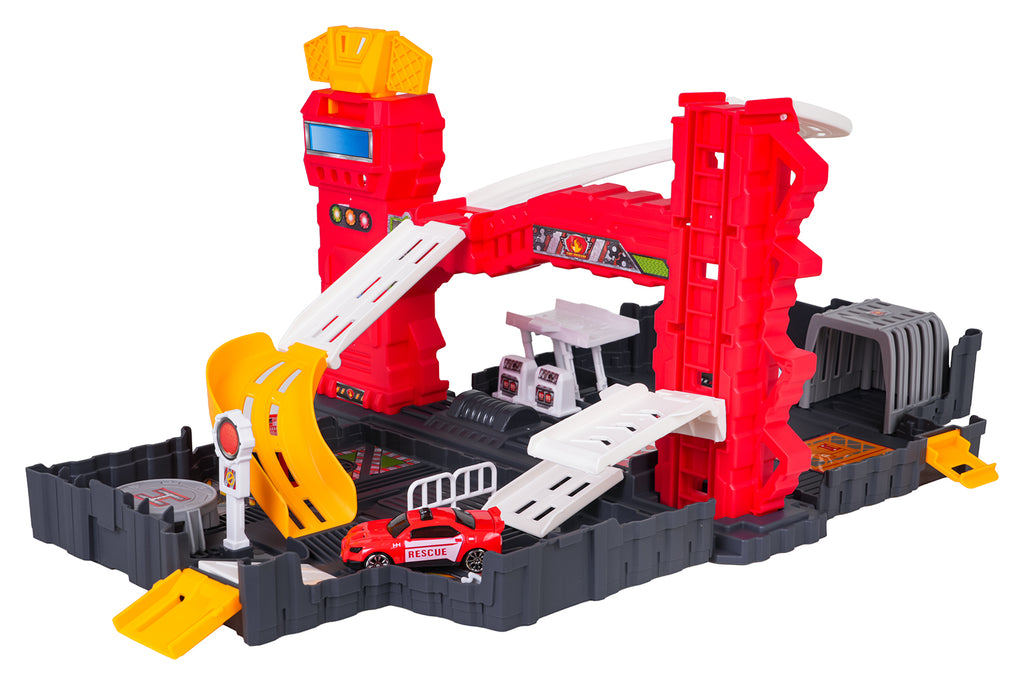 Folding Car Park with Suitcase + Accessories Fire Brigade Edition