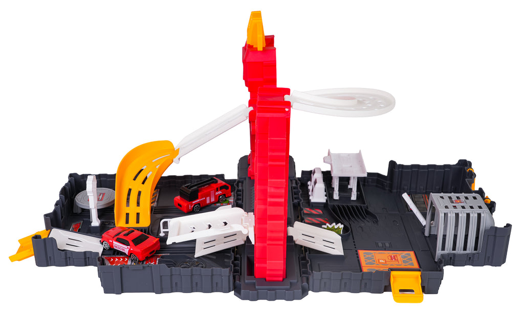 Folding Car Park with Suitcase + Accessories Fire Brigade Edition