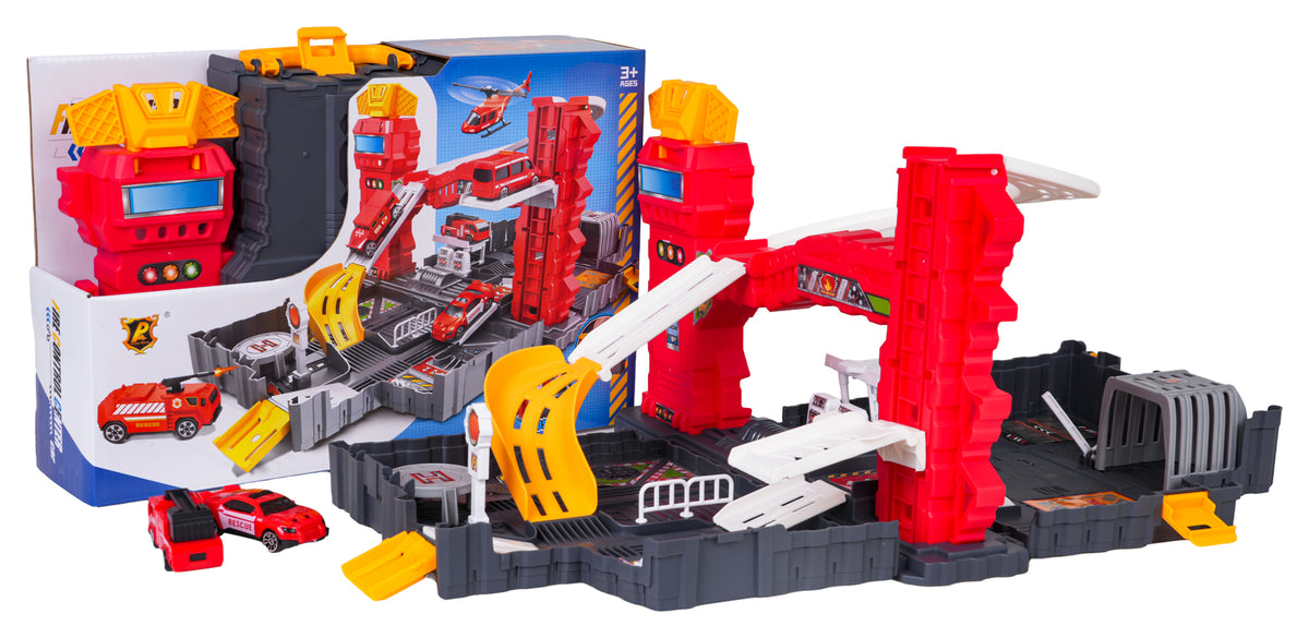 Folding Car Park with Suitcase + Accessories Fire Brigade Edition