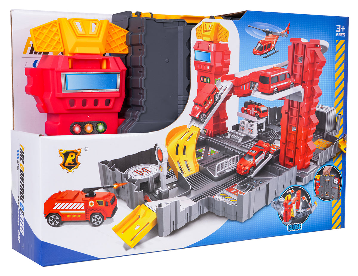 Folding Car Park with Suitcase + Accessories Fire Brigade Edition