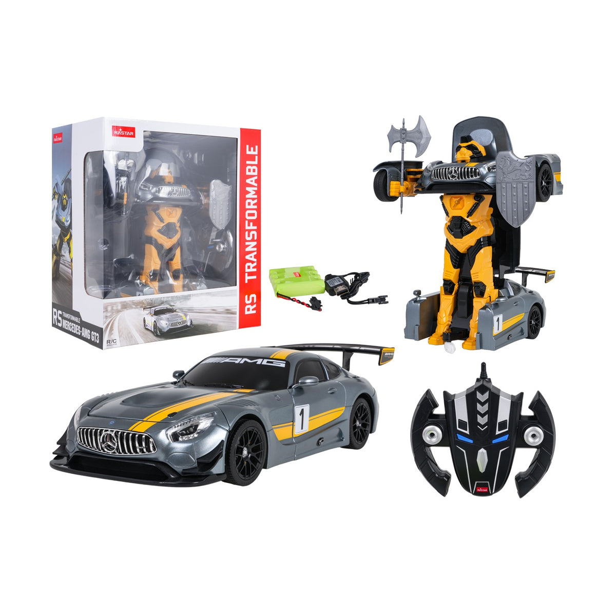 RC auto a robot 2 v 1 1:14 Mercedes-AMG GT3 – sivé