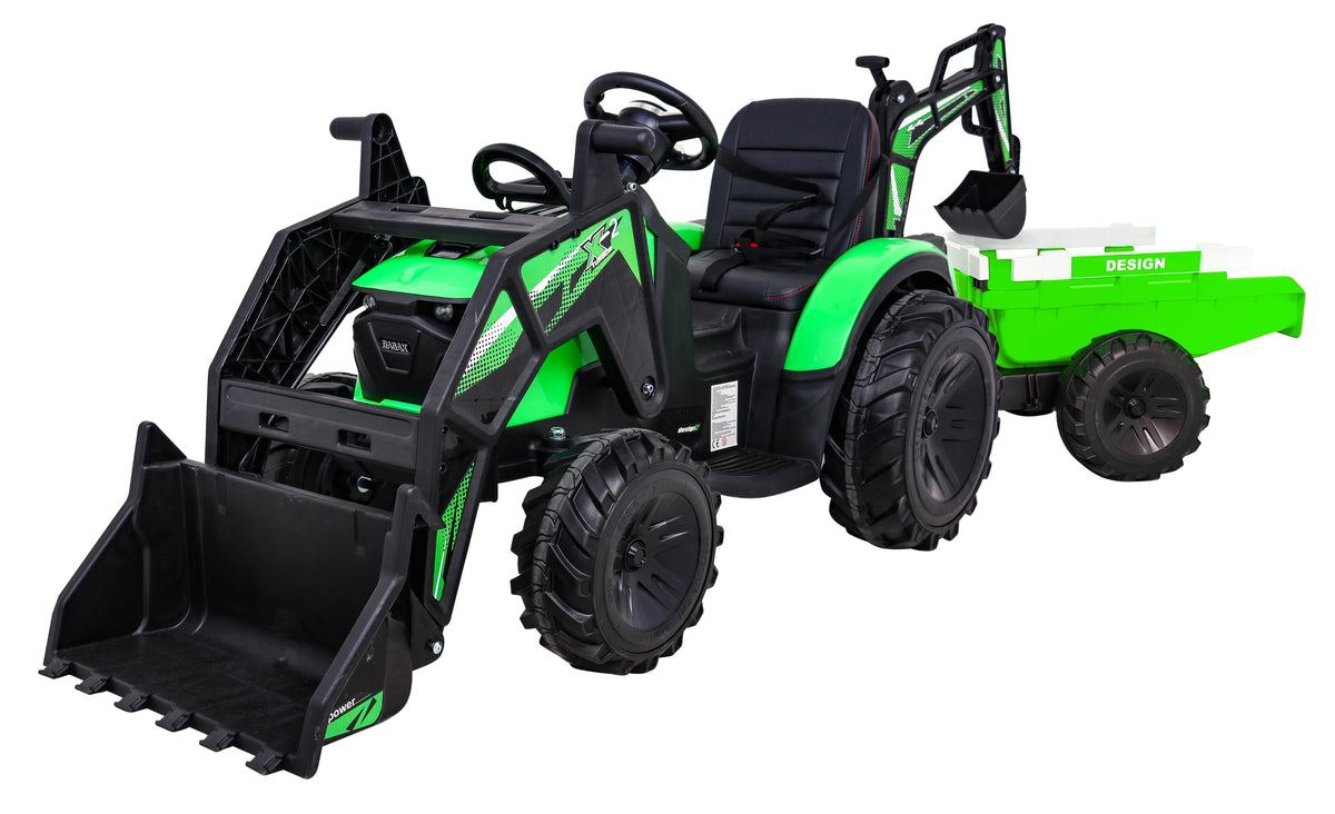 Elektrický traktor 720-T s prívesom 12 V – zelený