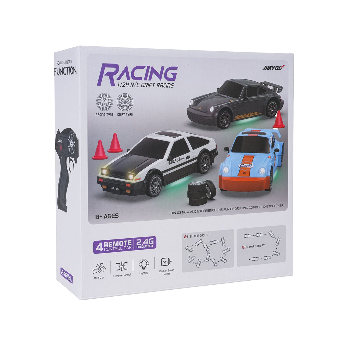RC drift auto 1:24 s vymeniteľnými pneumatikami a kužeľmi