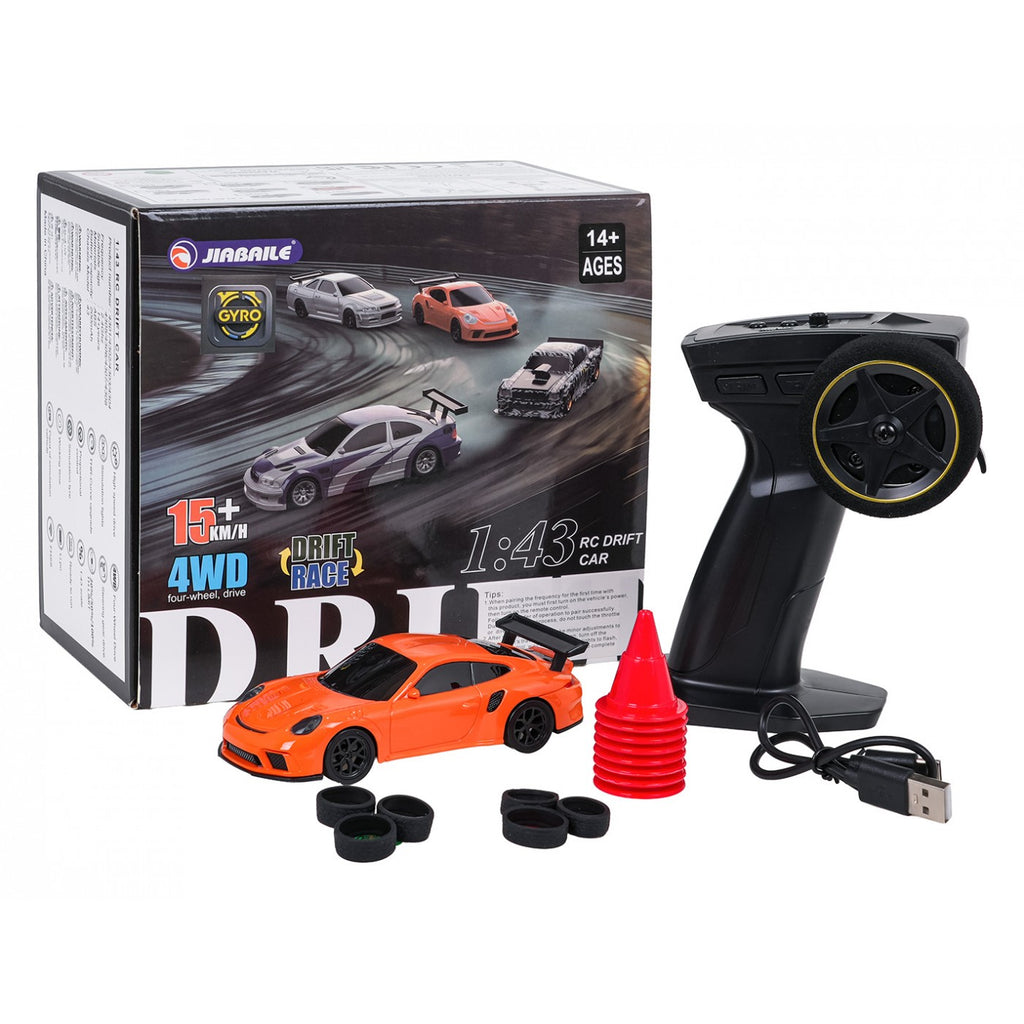 RC drift auto s gyroskopom 1:43 a príslušenstvom – oranžové