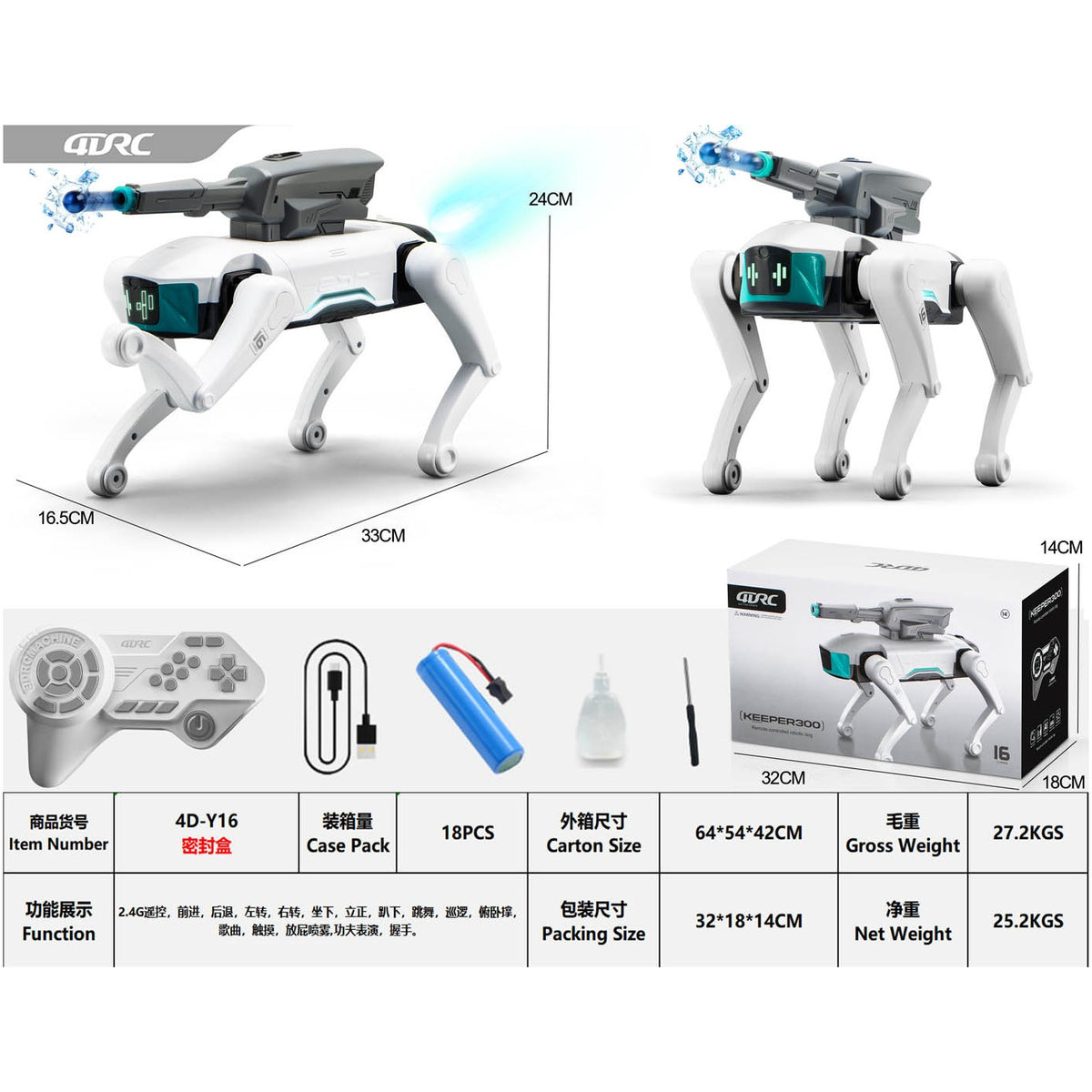 RC robotický pes KEEPER 300 s parným efektom