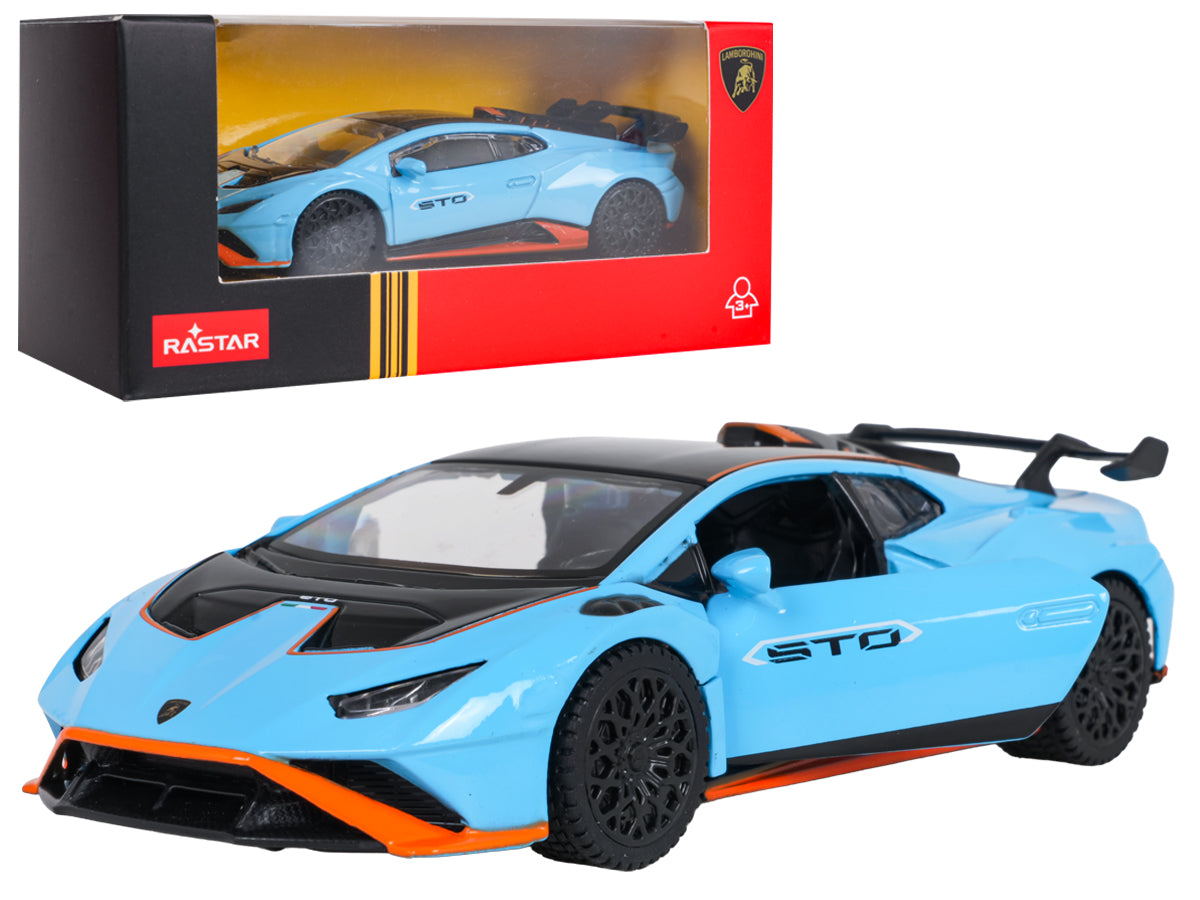 Kovový model RASTAR Lamborghini Huracán STO 1 : 43 – modrý – pohľad 2