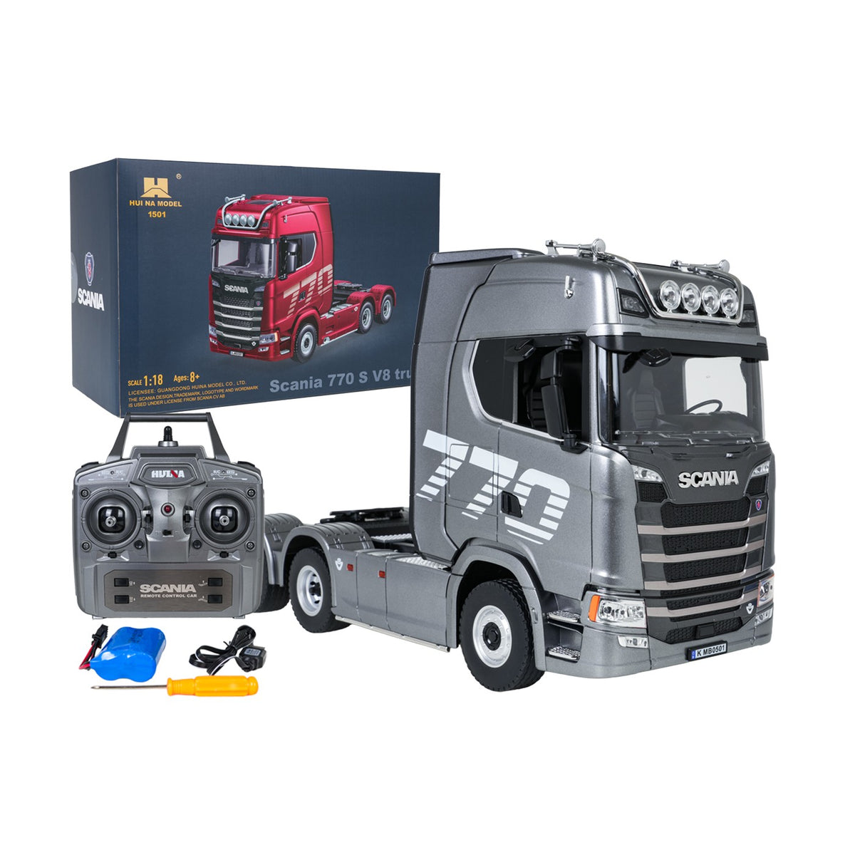 RC ťahač SCANIA 770S 1:18 – sivý – pohľad 1