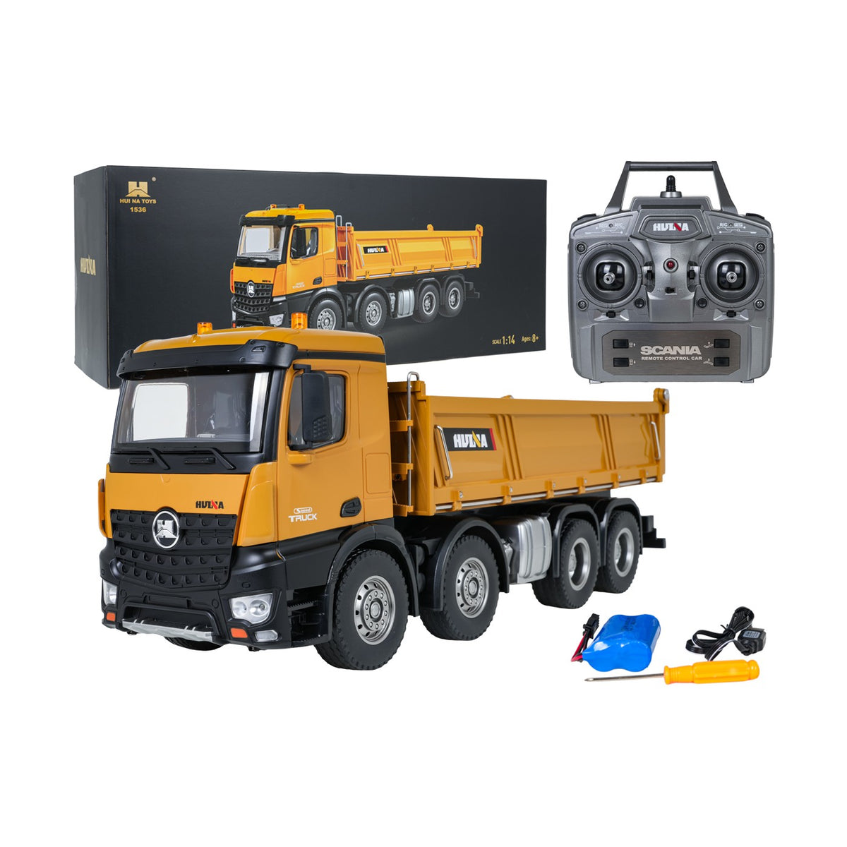 RC sklápač HUINA 1536 1:14 – žltý – 1