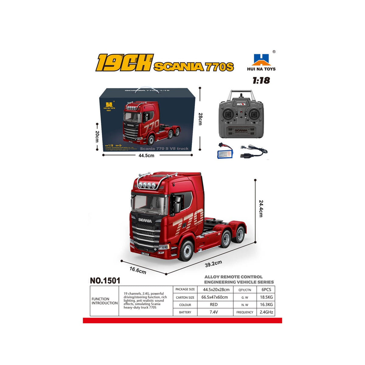 RC ťahač SCANIA 770S 1:18 – červený